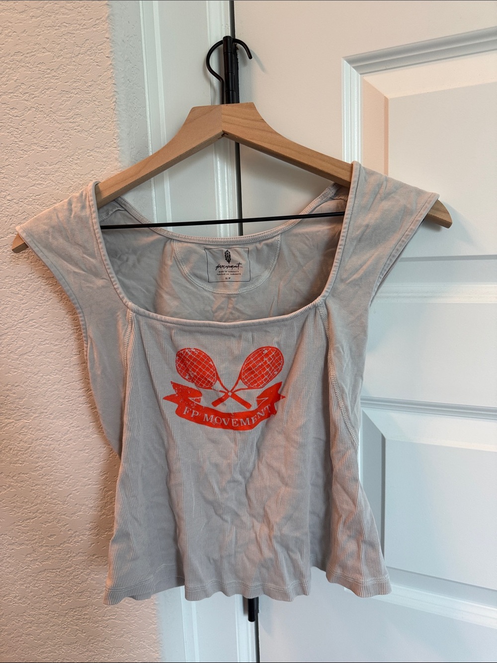 FP Movement by Free People Light Gray Tank with Orange Tennis Graphic